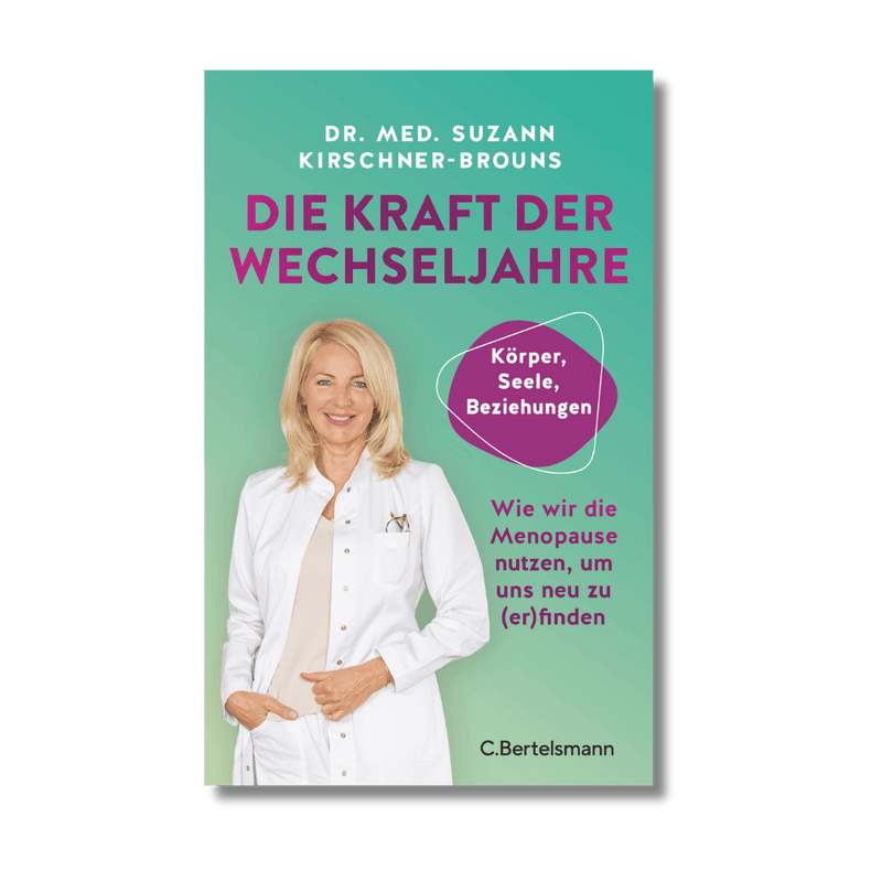 Buchcover Die Kraft der Wechseljahre von Dr. med. Suzann Kirschner-Brouns vor schwarzem Hintergrund