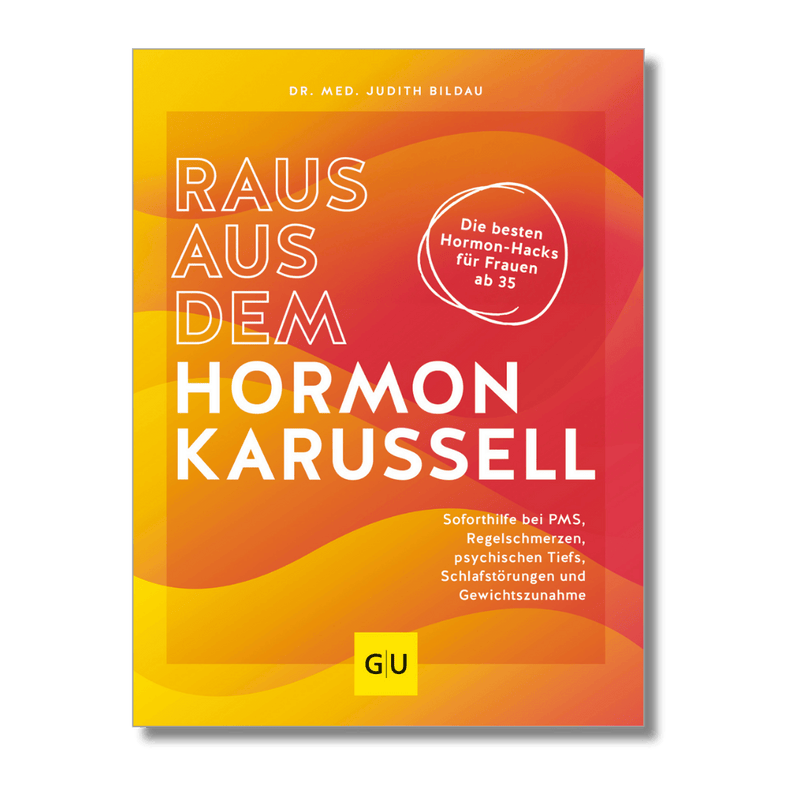 Buchcover „Raus aus dem Hormonkarussell“ von Judith Bildau mit warmem Farbverlauf und Fokus auf Hormongesundheit von Frauen ab 35