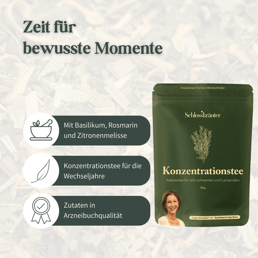 Schlosskräuter Konzentrationstee als Kräutertee für mentale Klarheit und Fokus in den Wechseljahren