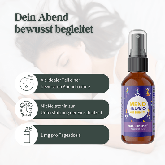 Melatonin Spray Gut Schlafen von Meno Helpers als Teil einer bewussten Abendroutine