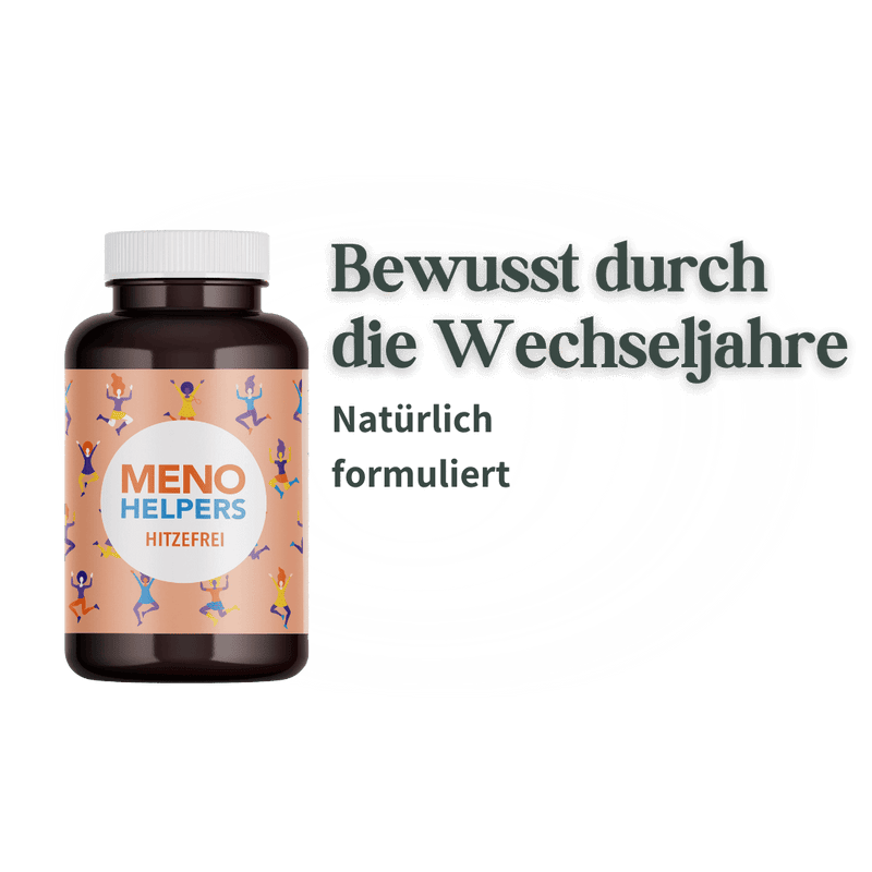 Meno Helpers Hitzefrei Nahrungsergänzungsmittel mit Hinweis auf natürliche Formulierung für Frauen in den Wechseljahren