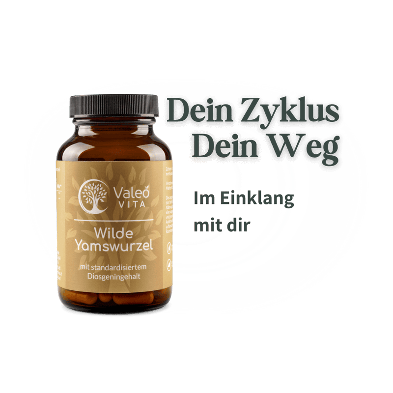 Valeo Vita Wilde Yamswurzel Kapseln mit Schriftzug Dein Zyklus Dein Weg Im Einklang mit dir