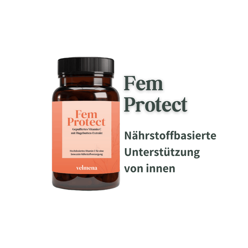 Velmena FemProtect gepuffertes Vitamin C mit Hagebutten-Extrakt, nährstoffbasierte Unterstützung von innen