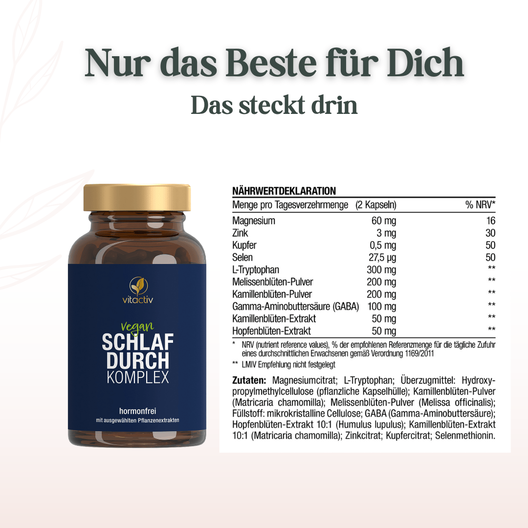 Nährwertdeklaration und Inhaltsstoffe des Vitactiv Schlafdurch Komplex