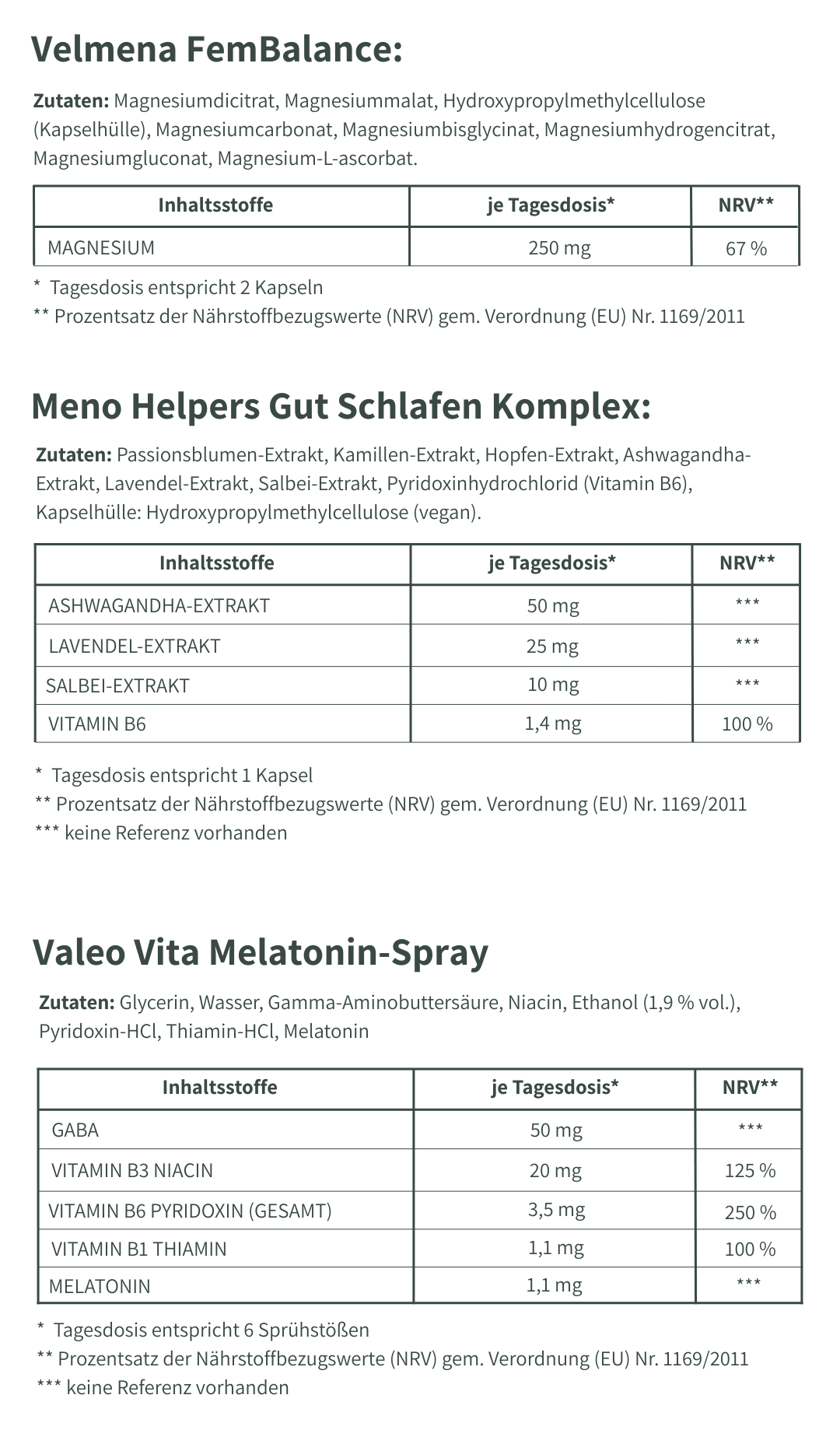 Nährwerttabelle – Schlaf Set für Frauen ab 40