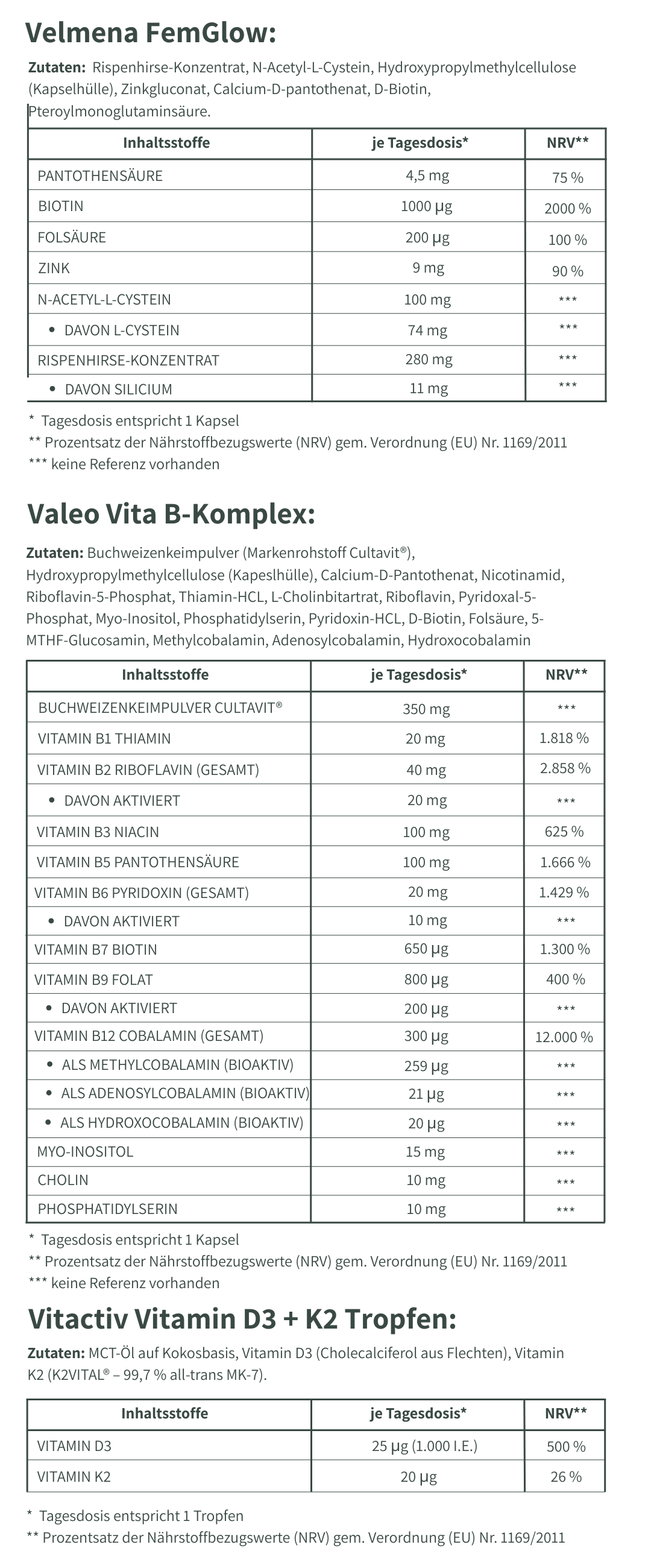 Nährwerttabelle – Haut & Haare Balance Set