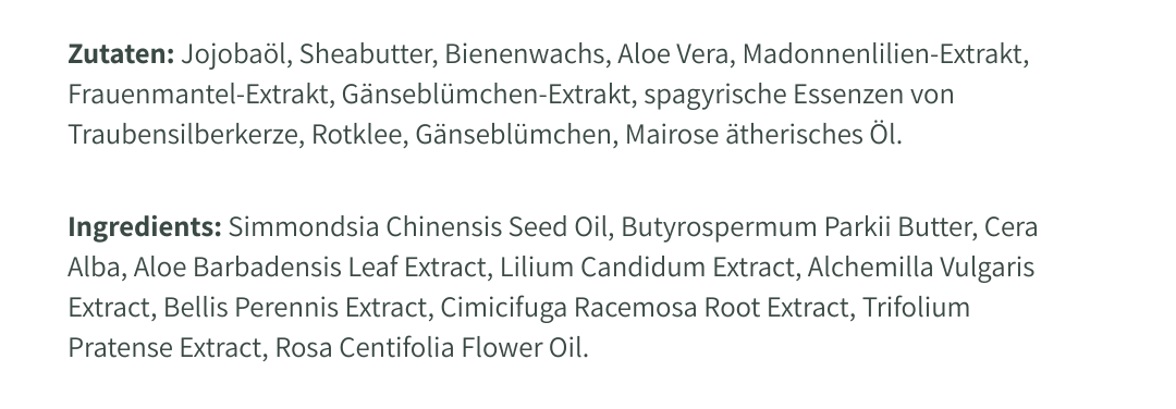 Nährwerttabelle – Bella Mucosa – Pflegender Balsam für die Schleimhäute