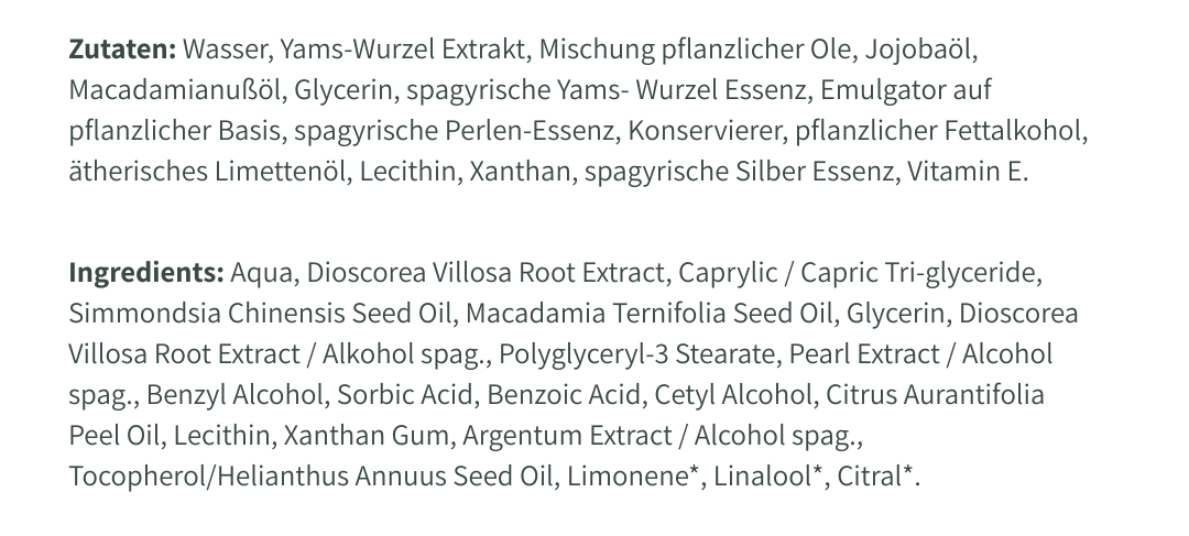 Nährwerttabelle – Magic Yams - Yamswurzel Creme