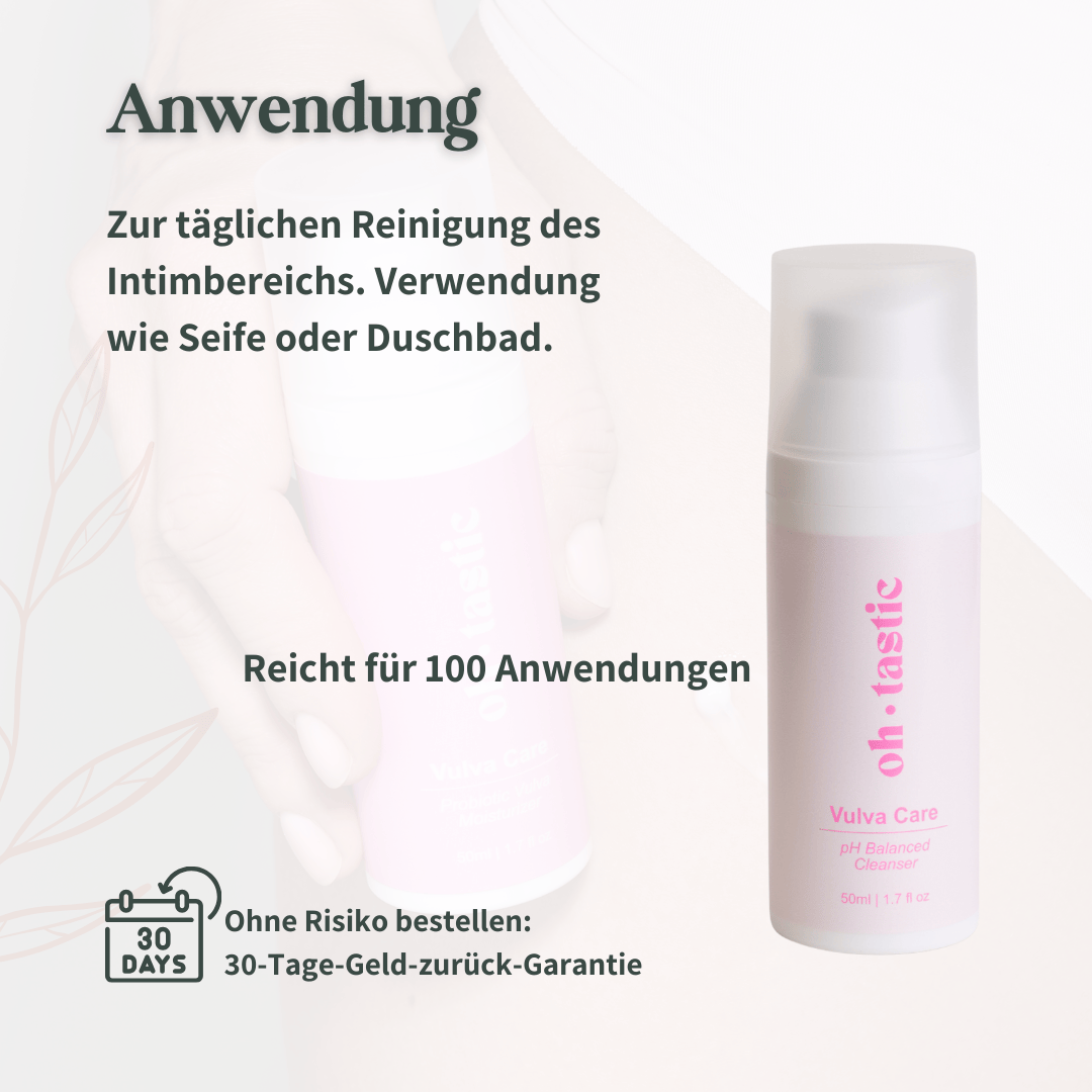 Anwendungshinweise für den Oh Tastic Cleanser: Zur täglichen Reinigung wie Seife verwenden, reicht für 100 Anwendungen.