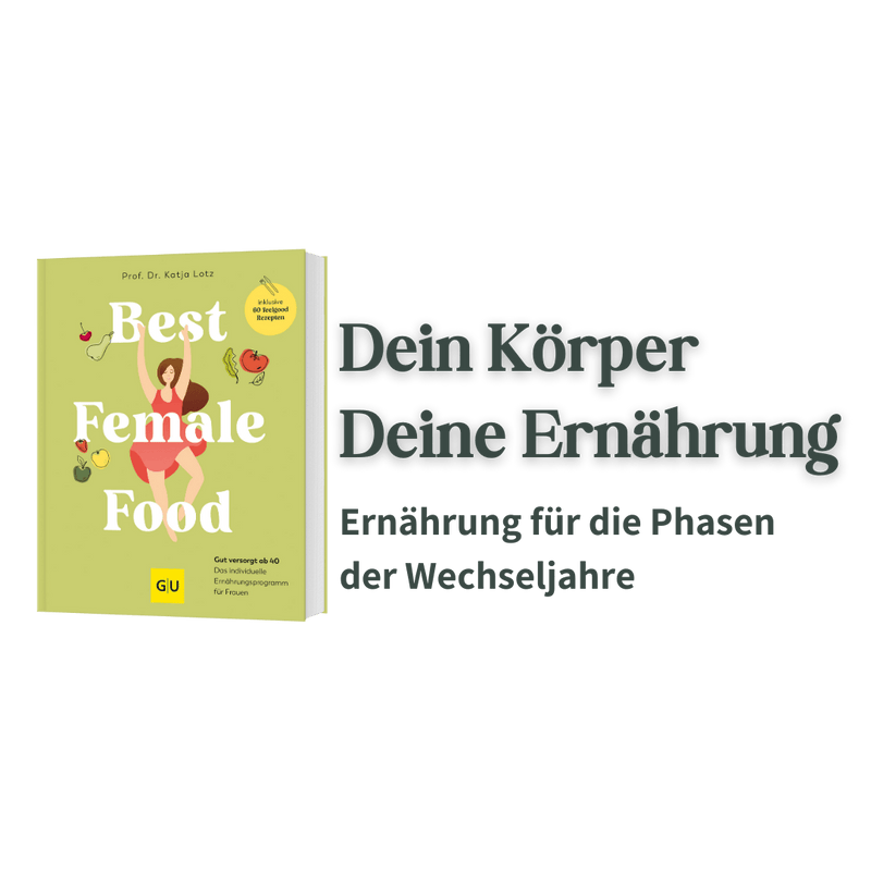 Keyvisual zum Buch „Best Female Food“ mit Buchabbildung und Text zur Ernährung in den Wechseljahren