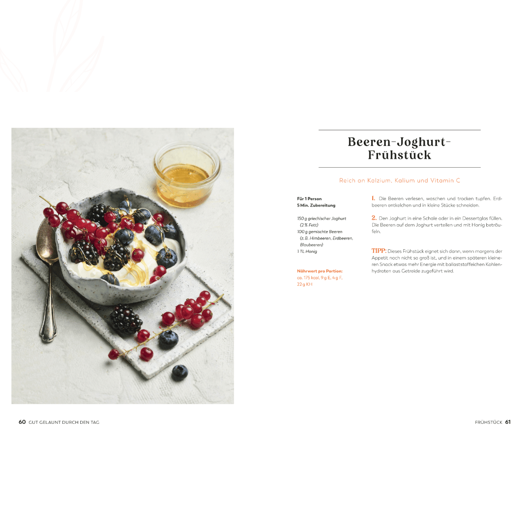 Rezeptseite für ein Beeren-Joghurt-Frühstück aus dem Buch „Best Female Food“