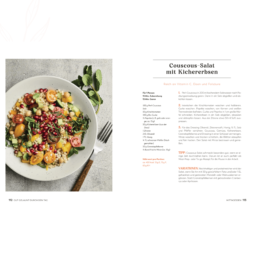 Rezeptseite für Couscous-Salat mit Kichererbsen aus dem Buch „Best Female Food“
