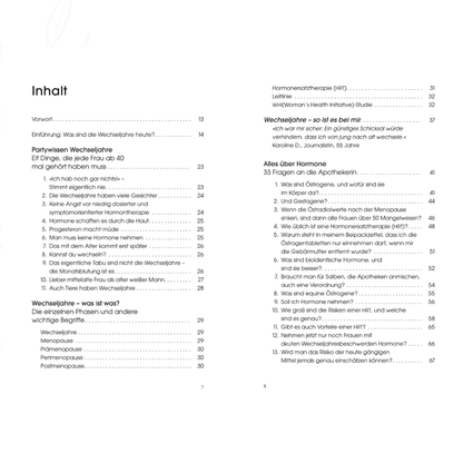 Inhaltsverzeichnis des Buches Wechseljahre von Diana Helfrich als Doppelseite