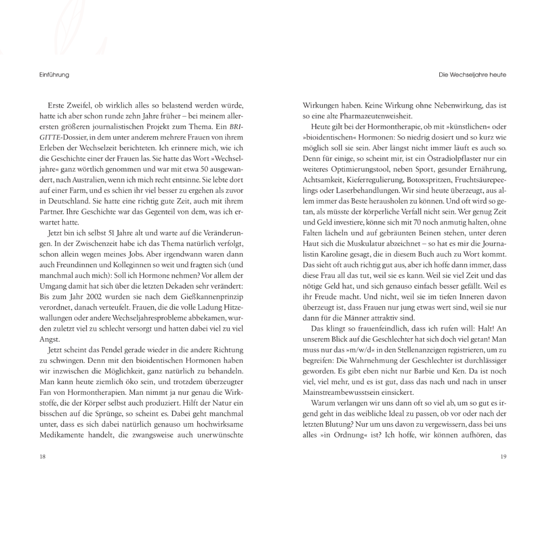 Leseprobe aus dem Buch Wechseljahre von Diana Helfrich Einführung Seiten 18 und 19