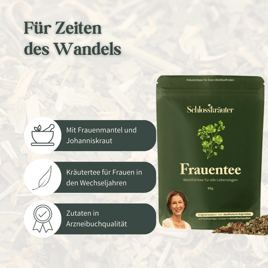 Keyvisual zum Frauentee für hormonelle Übergangsphasen mit Fokus auf Frauen in den Wechseljahren