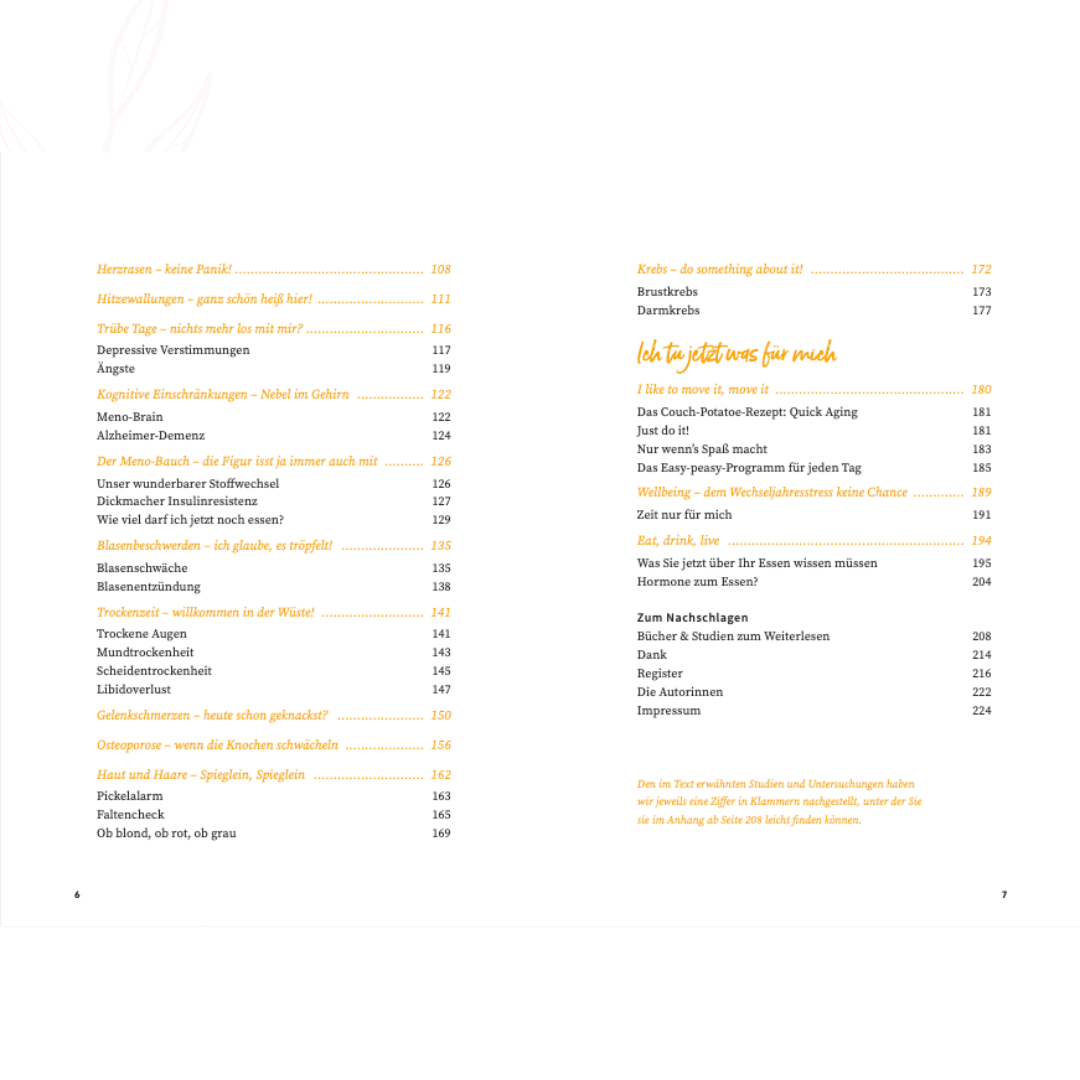 Fortsetzung des Inhaltsverzeichnisses im Buch „Ganz schön heiß hier“ mit Kapiteln zu Symptomen und Alltag