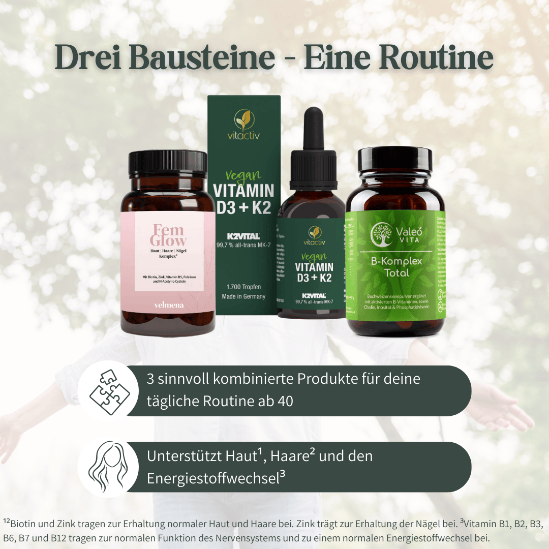 Haut & Haare Balance Set – drei kombinierte Produkte für die tägliche Routine ab 40
