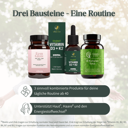Haut & Haare Balance Set – drei kombinierte Produkte für die tägliche Routine ab 40