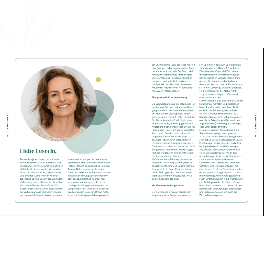 Einleitungsseiten des Buches „Hormon Balance ab 40“ mit Porträt der Autorin Rabea Kieß