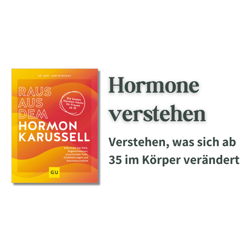 Keyvisual zum Buch „Raus aus dem Hormonkarussell“ mit dem Thema Hormonveränderungen im Körper ab 35