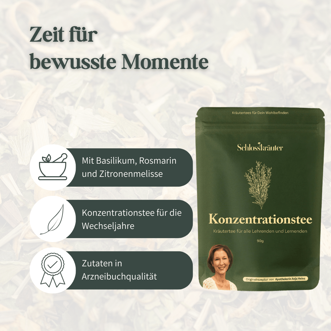 Schlosskräuter Konzentrationstee als Kräutertee für mentale Klarheit und Fokus in den Wechseljahren
