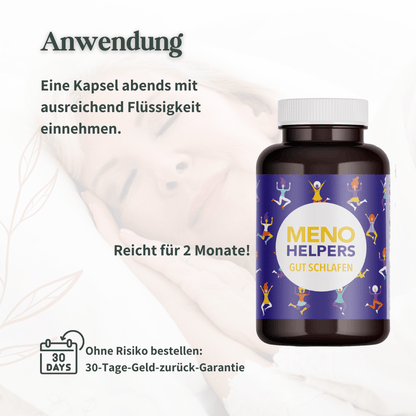 Empfohlene Anwendung von Meno Helpers Gut schlafen am Abend