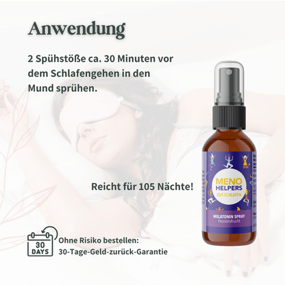 Anwendung von Meno Helpers Gut Schlafen Melatonin Spray vor dem Schlafengehen