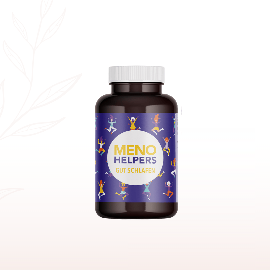 Meno Helpers Gut schlafen Kapseln in brauner Dose auf hellem Hintergrund