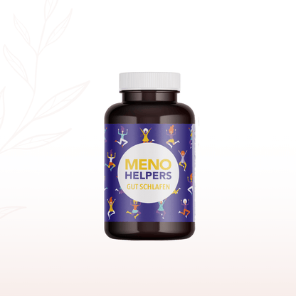 Meno Helpers Gut schlafen Kapseln in brauner Dose auf hellem Hintergrund