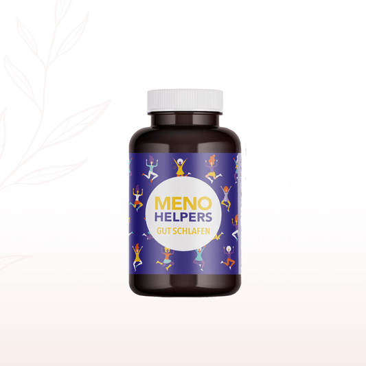 Meno Helpers Gut schlafen Kapseln in brauner Dose auf hellem Hintergrund