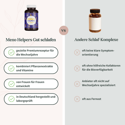 Vergleich von Meno Helpers Gut schlafen mit anderen Schlaf-Komplexen