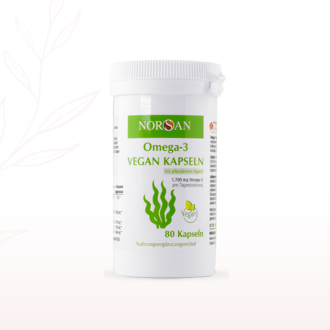 NORSAN Omega-3 Vegan Kapseln mit pflanzlichem Algenöl und 80 Kapseln als Hero-Bild