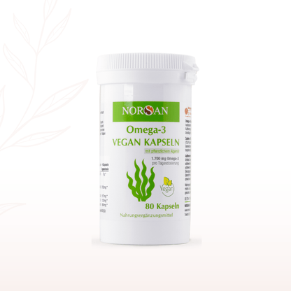 NORSAN Omega-3 Vegan Kapseln mit pflanzlichem Algenöl und 80 Kapseln als Hero-Bild
