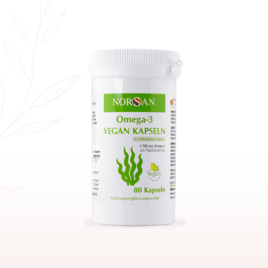 NORSAN Omega-3 Vegan Kapseln mit pflanzlichem Algenöl und 80 Kapseln als Hero-Bild