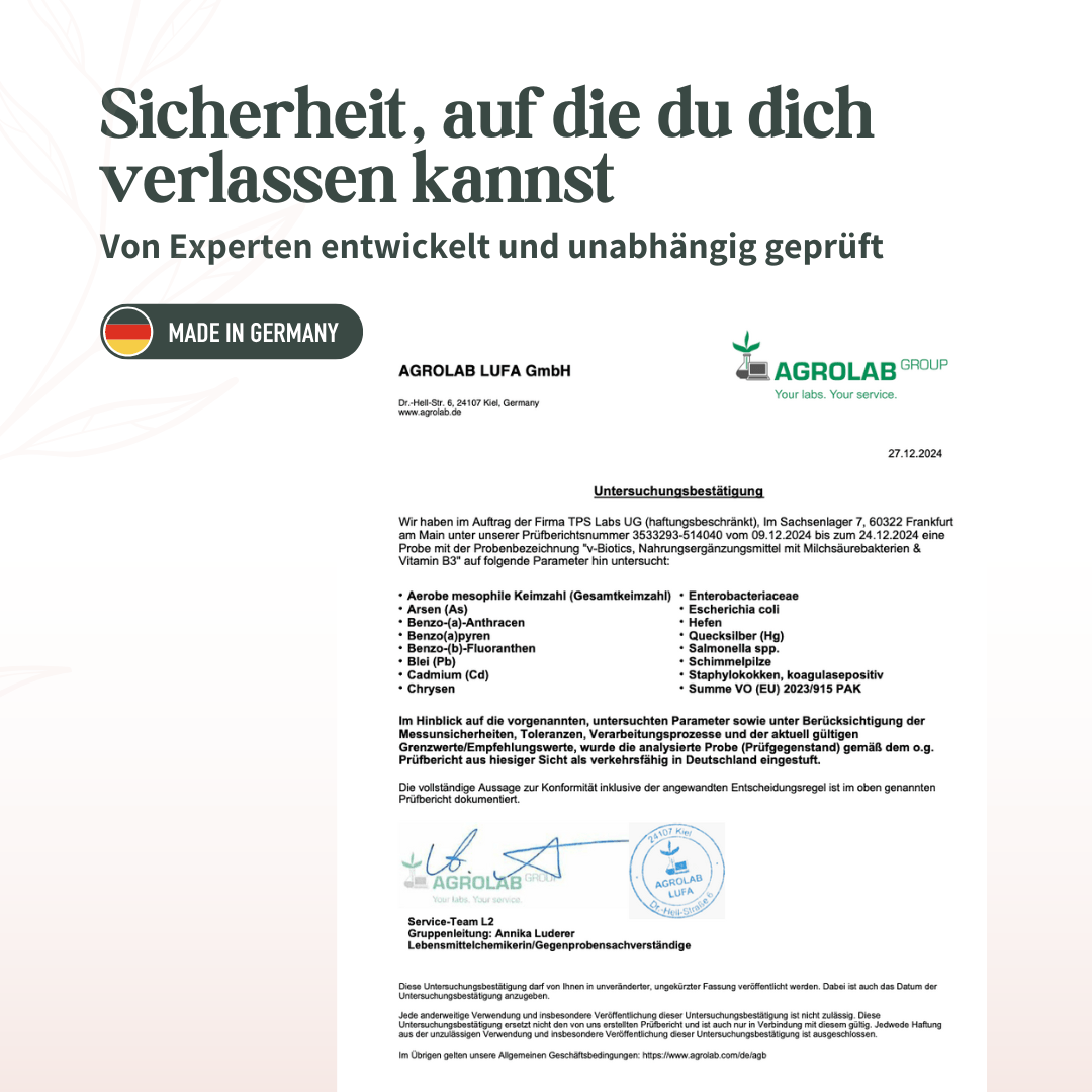 Laborprüfbericht für Oh Tastic V-Biotics Flora Complex von AGROLAB