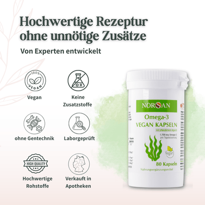 Hochwertige Omega-3 Vegan Kapseln ohne unnötige Zusatzstoffe und laborgeprüft