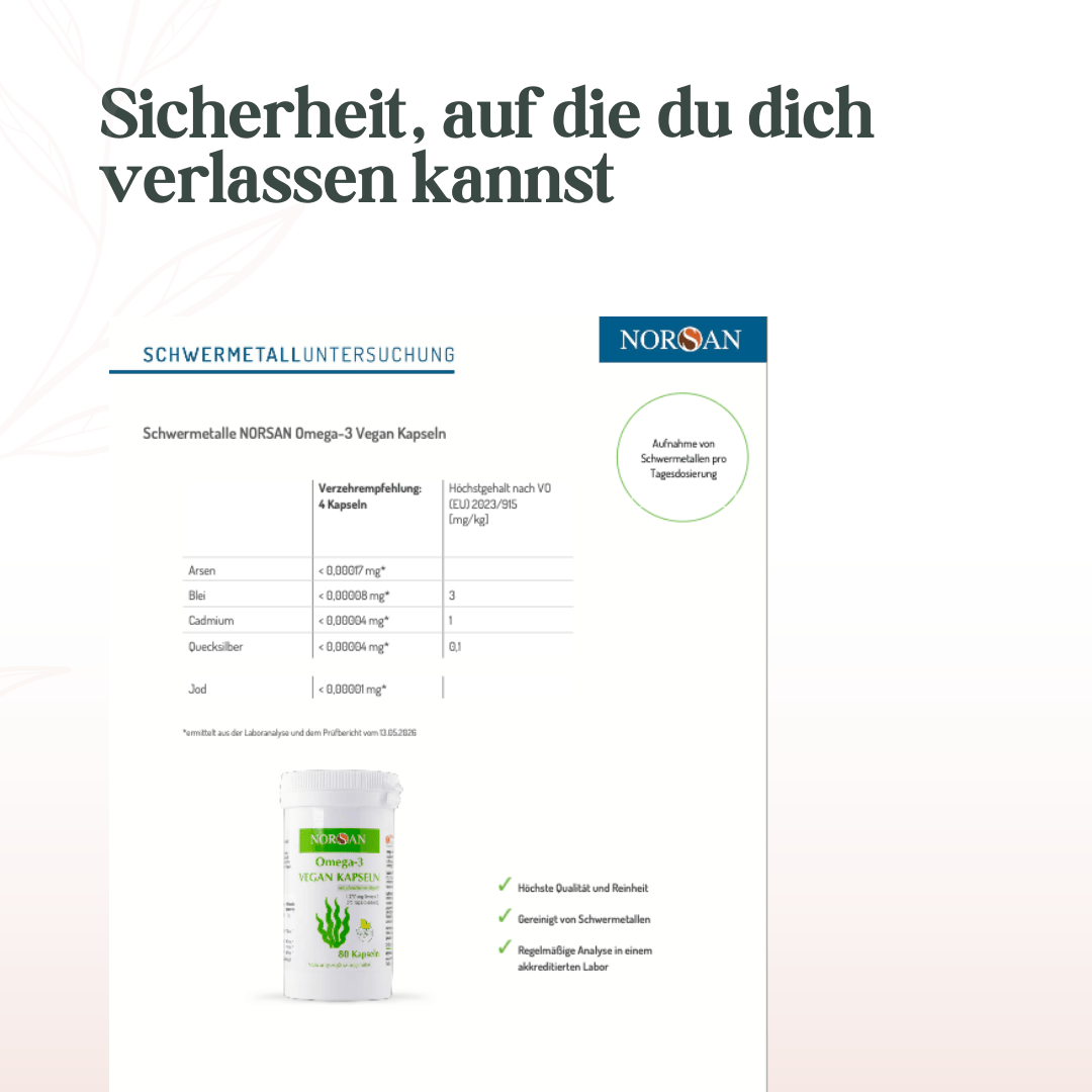 Schwer Metall Untersuchung der NORSAN Omega-3 Vegan Kapseln für geprüfte Qualität