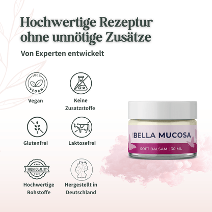 Qualitätssiegel: 100% Vegan, keine Zusatzstoffe, glutenfrei, laktosefrei und hergestellt in Deutschland.