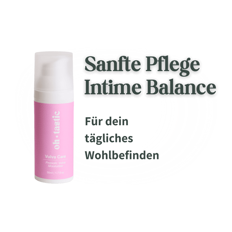 50ml Pumpspender der Oh Tastic Vulva Care – Probiotischer Moisturizer für die Intimpflege auf neutralem Hintergrund.