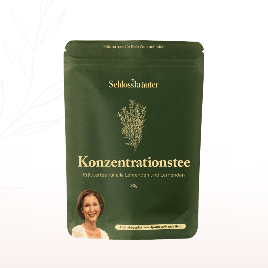 Packung Schlosskräuter Konzentrationstee, Kräutertee für mehr Klarheit und Fokus, handgemischt in Arzneibuchqualität