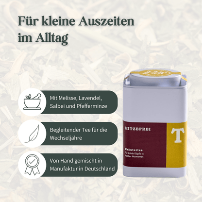 Kräutertee Hitzefrei als begleitender Tee für kleine Auszeiten im Alltag während der Wechseljahre