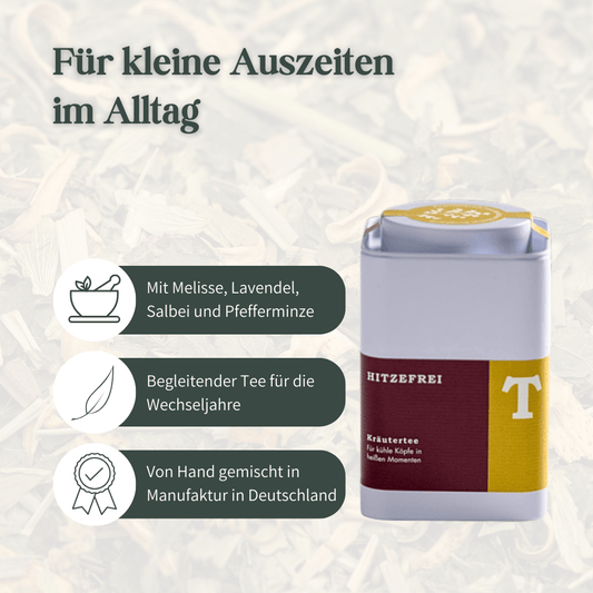 Kräutertee Hitzefrei als begleitender Tee für kleine Auszeiten im Alltag während der Wechseljahre