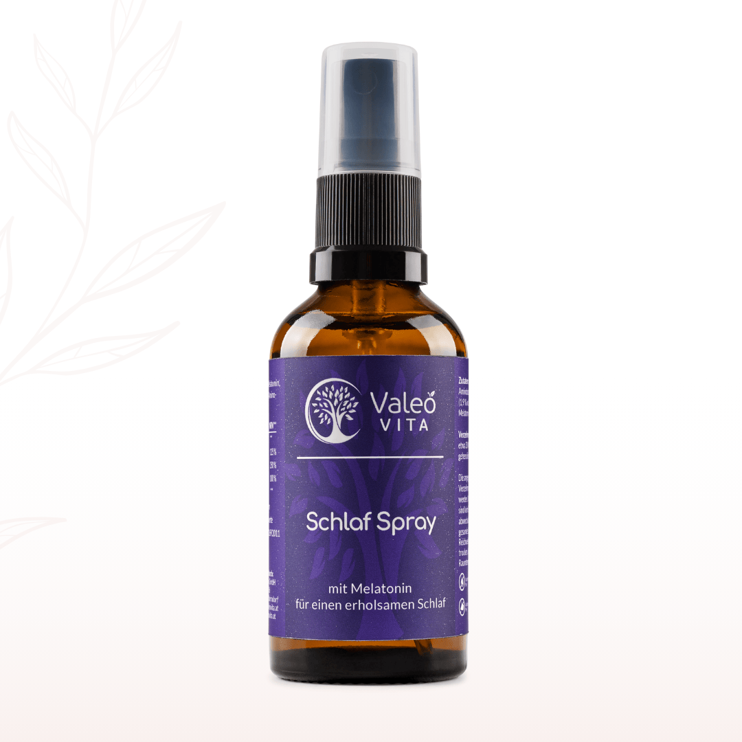 Valeo Vita Schlaf Spray mit Melatonin in brauner Glasflasche mit Pumpspender