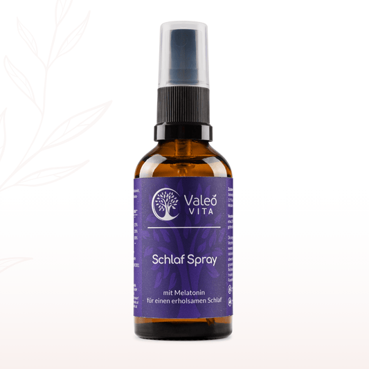 Valeo Vita Schlaf Spray mit Melatonin in brauner Glasflasche mit Pumpspender