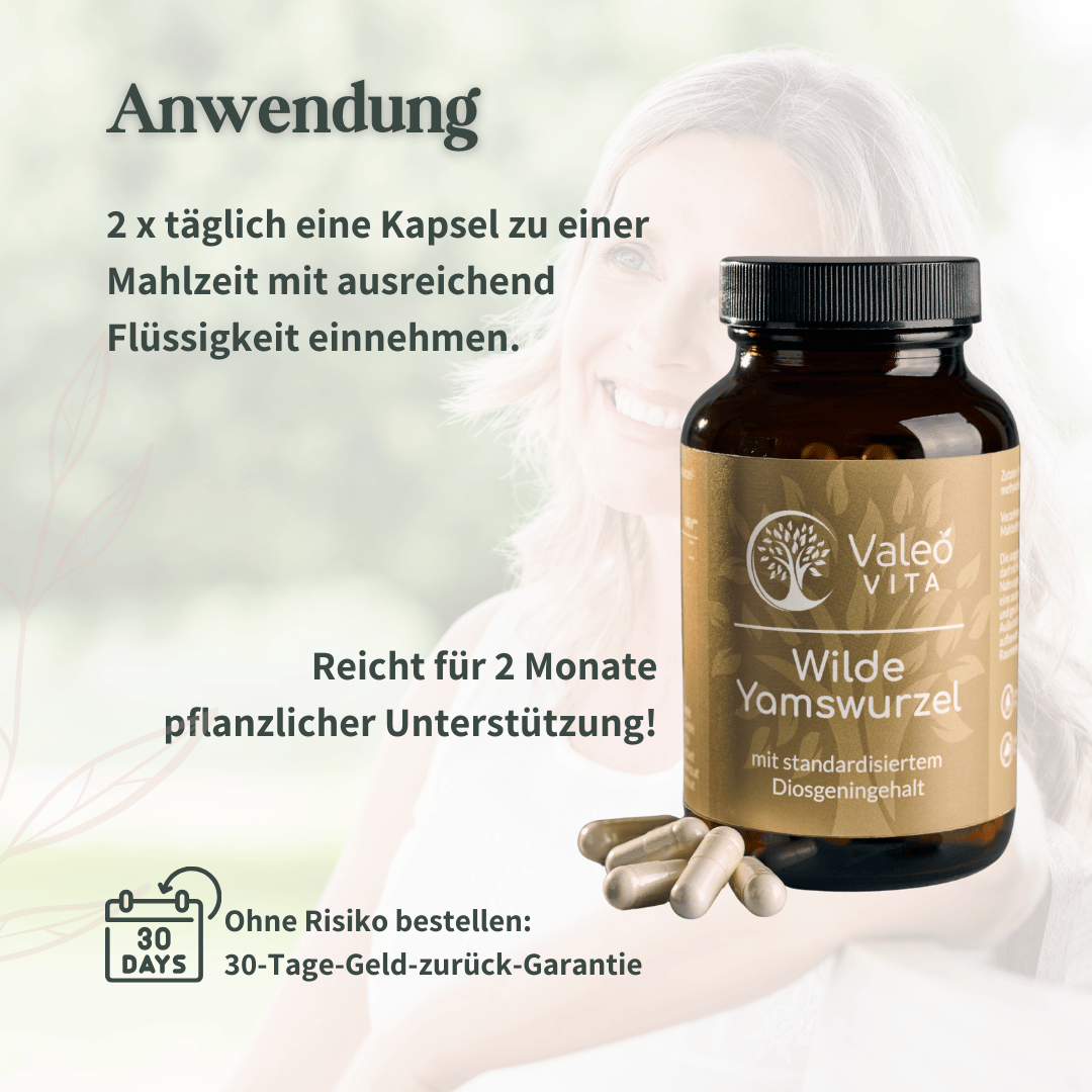 Anwendungshinweise für Valeo Vita Wilde Yamswurzel Kapseln mit Dosierung und Einnahmeempfehlung