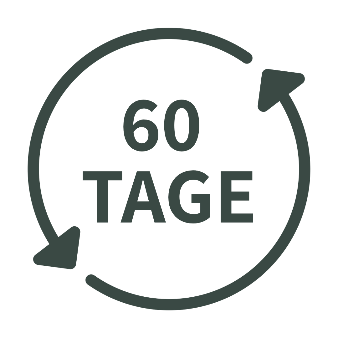 Icon mit kreisförmigen Pfeilen und der Aufschrift 60 Tage für die Geld-zurück-Garantie bei Velmena