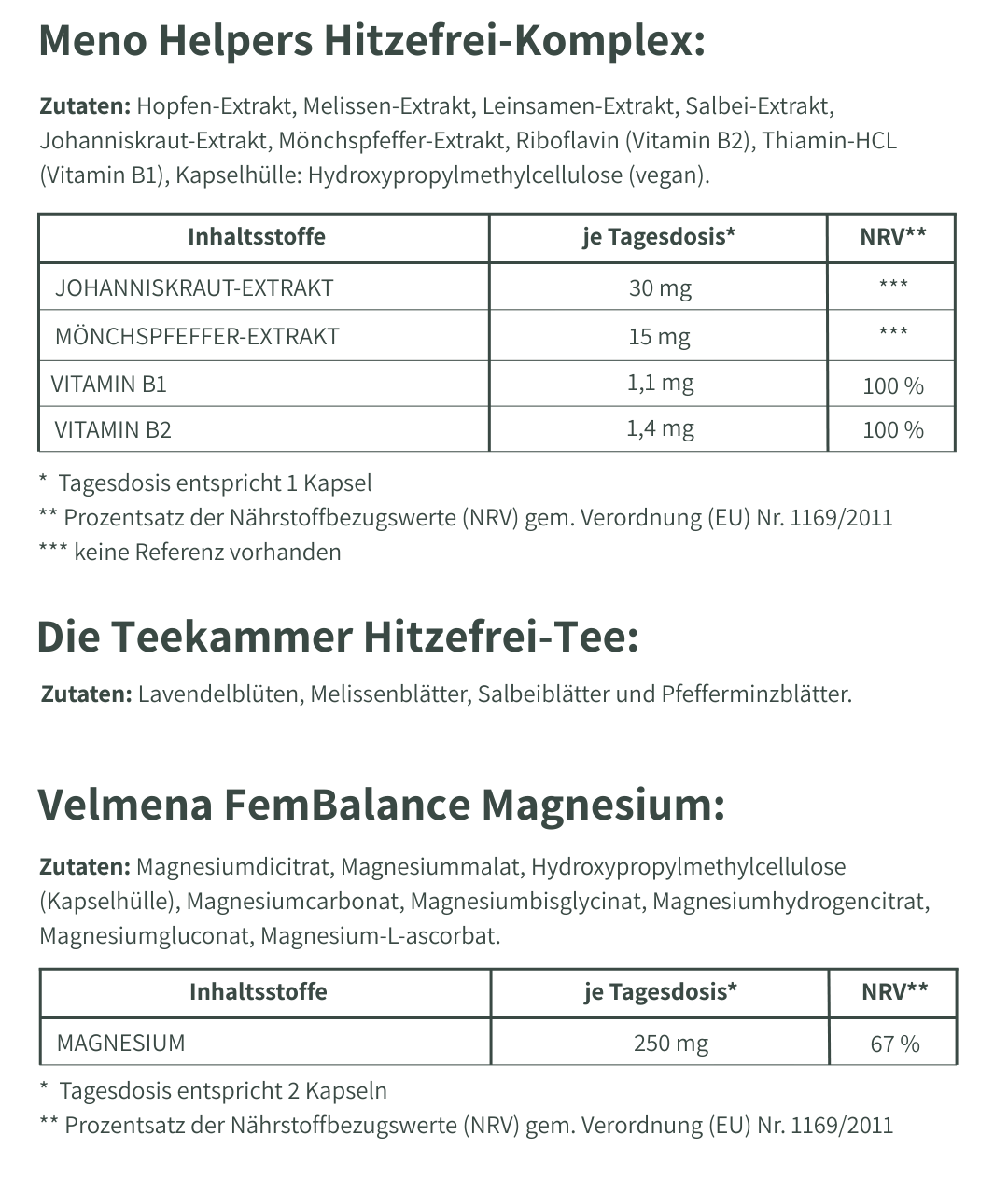 Nährwerttabelle – Hitzefrei - Cool Down Set