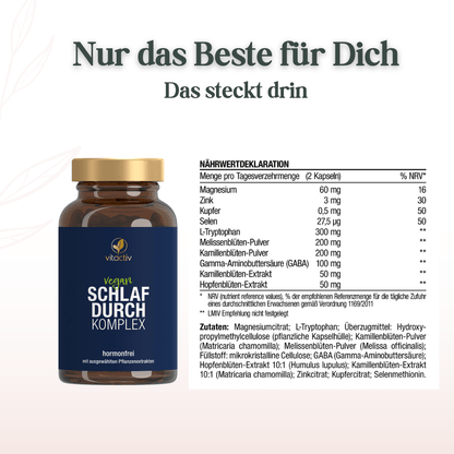 Nährwertdeklaration und Inhaltsstoffe des Vitactiv Schlafdurch Komplex