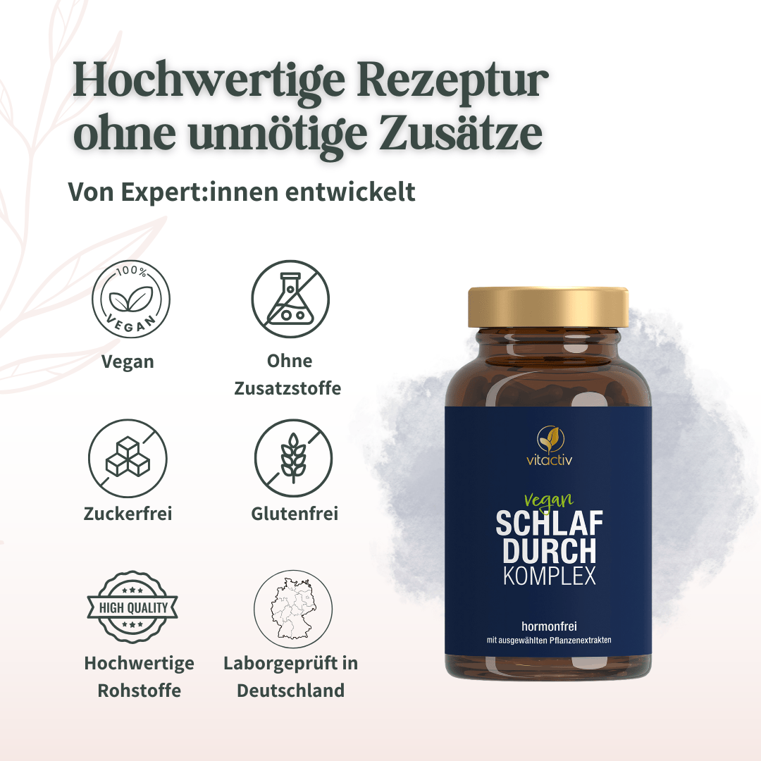 Vitactiv Schlafdurch Komplex mit veganer Rezeptur ohne Zusatzstoffe und laborgeprüfter Qualität