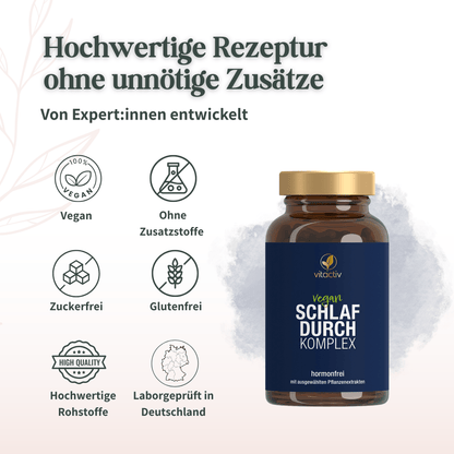 Vitactiv Schlafdurch Komplex mit veganer Rezeptur ohne Zusatzstoffe und laborgeprüfter Qualität